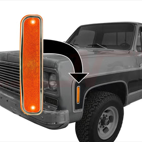 Parts N Go side marker installed on a 1976 C/K pickup demonstrating correct fit and restored appearance