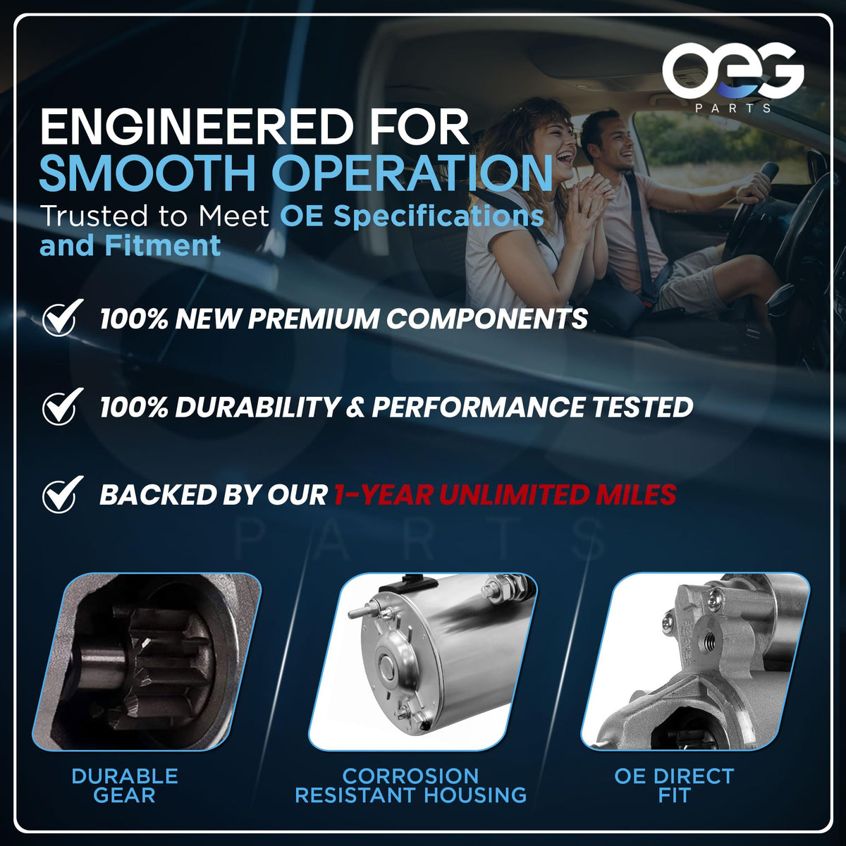 Parts Player starter installed in engine bay demonstrating direct-fit convenience