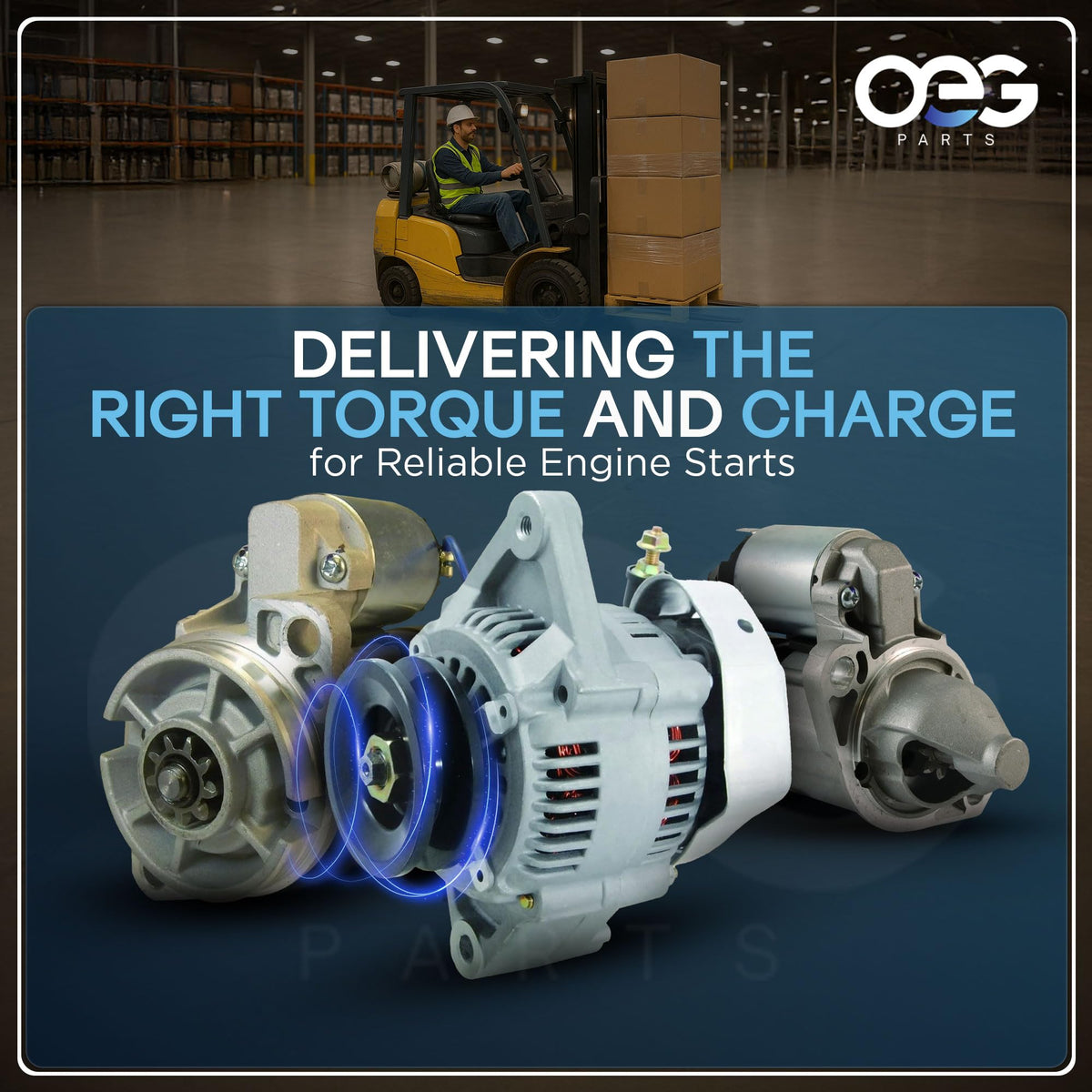Parts Player starter installed in forklift demonstrating restored cranking performance