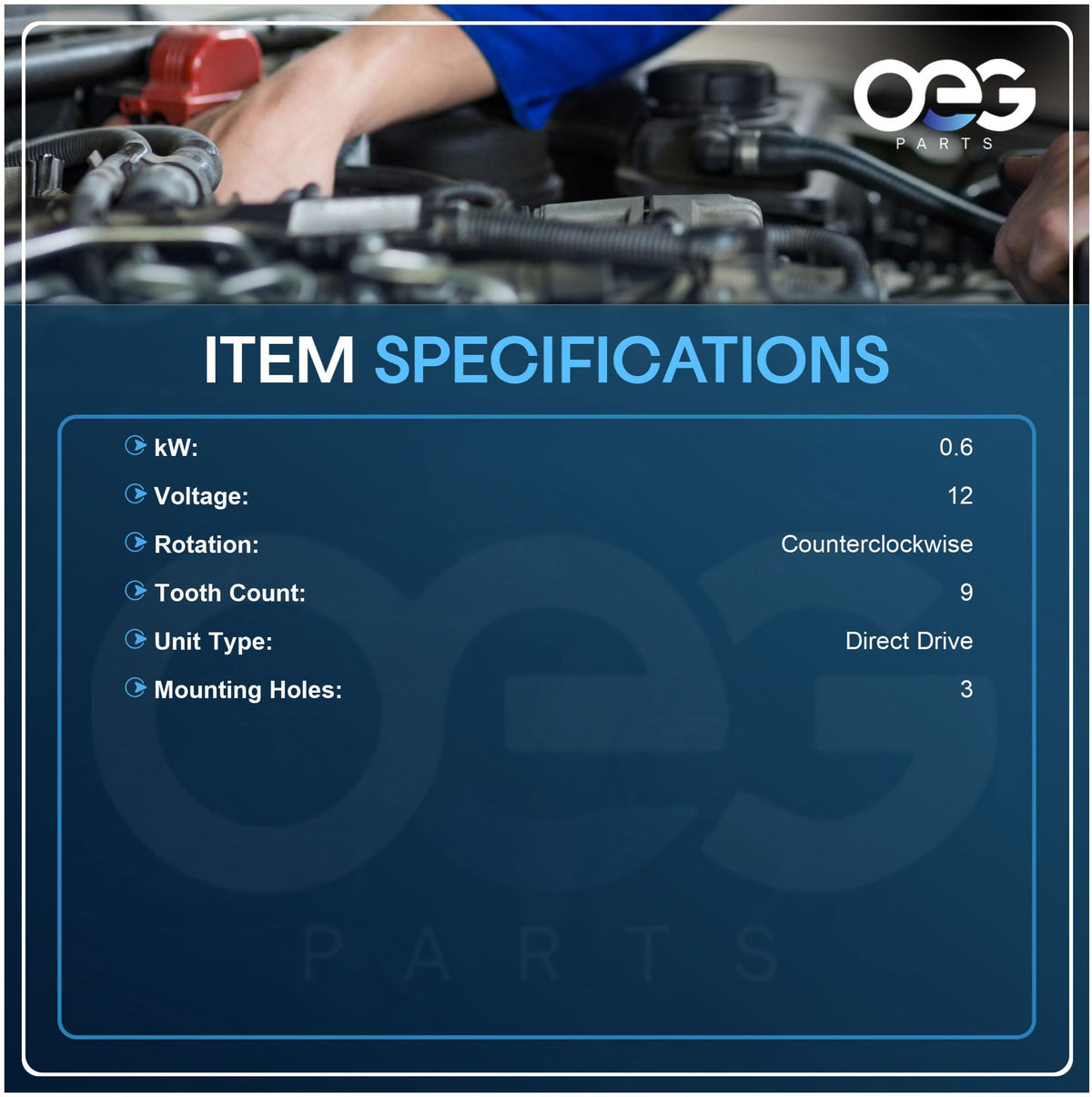 Parts Player starter top showing three mounting holes and bolt pattern for easy replacement