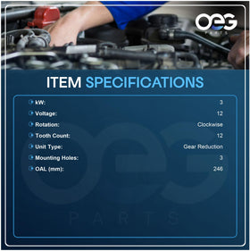 Parts Player starter pinion closeup highlighting 12-tooth gear for correct engagement