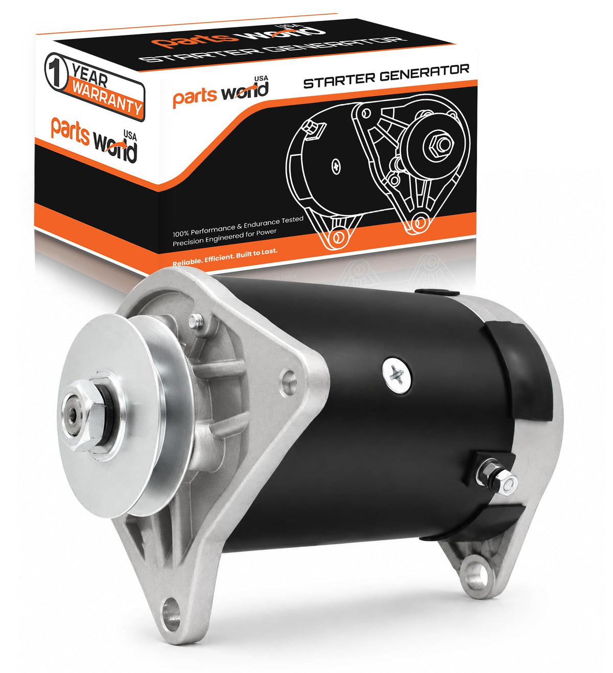 parts world USA starter generator front view showing durable housing and fit