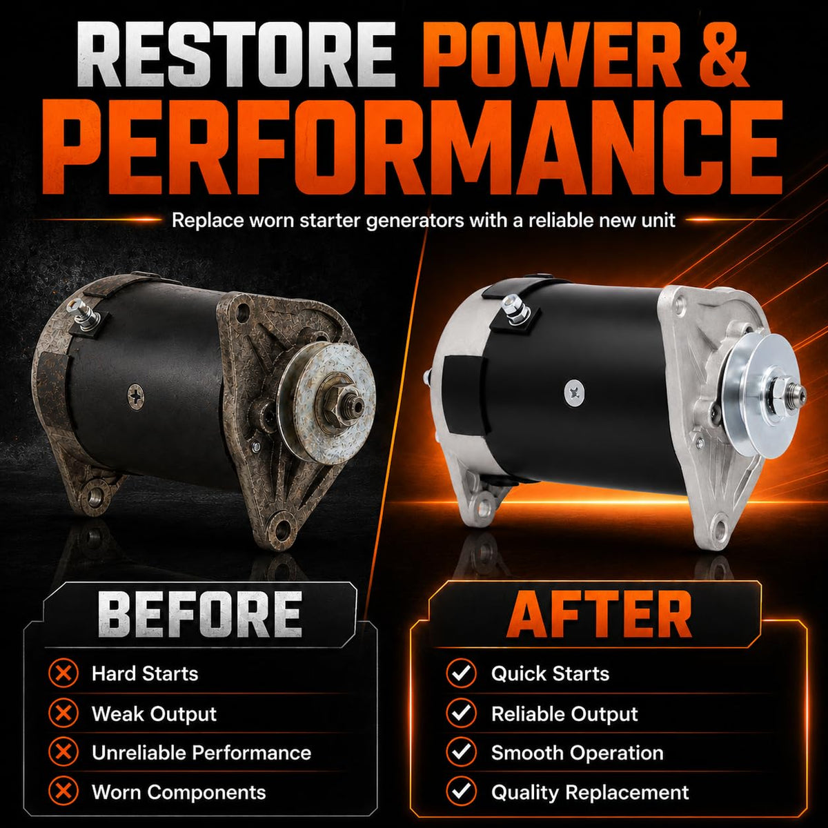 Parts World USA starter generator in golf cart lifestyle shot showing reliable on-field performance