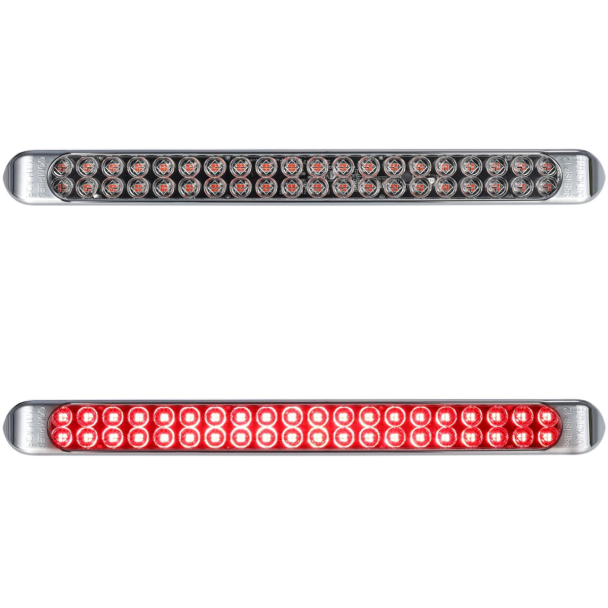 Partsam 17-inch front view showing clear lens and bright red LEDs for improved visibility