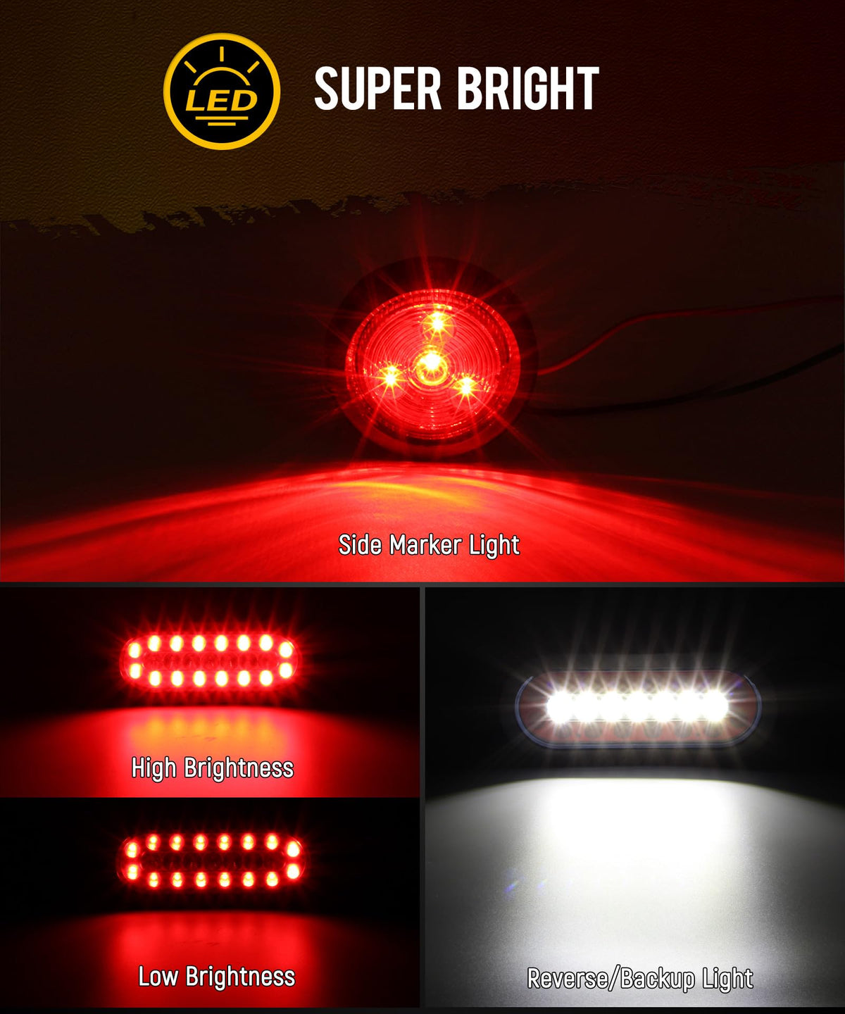 Partsam close-up of 6 inch oval LED tail light showing bright diodes for visibility