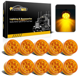 Partsam front view of 2-inch amber marker light showing bright LEDs and benefit of clear signaling