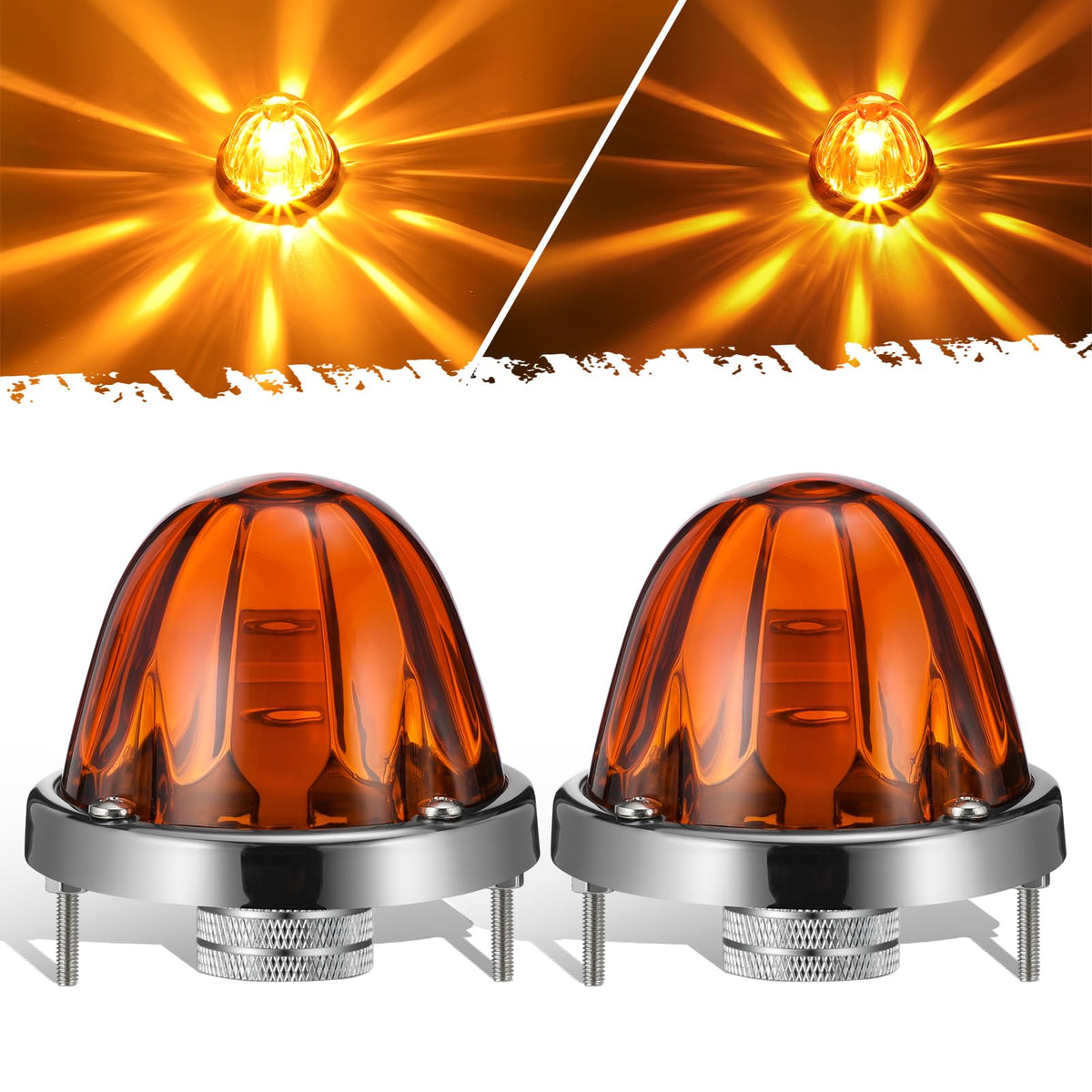 Partsam amber glass front view showing sharp LED pattern and improved visibility