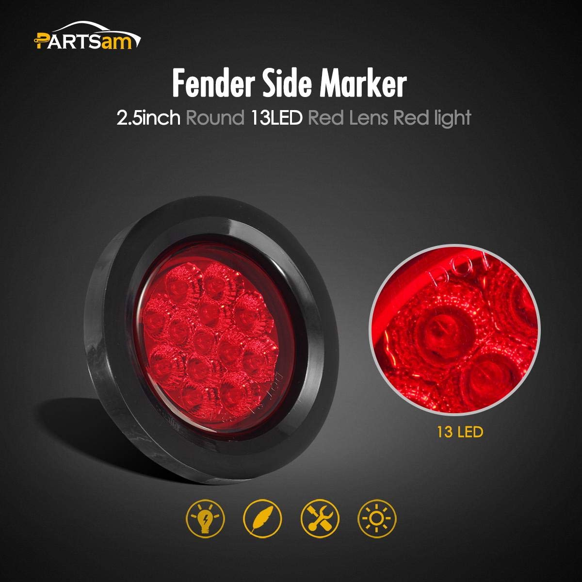 Partsam close-up of 13LED faceted lens detail highlighting brighter light output