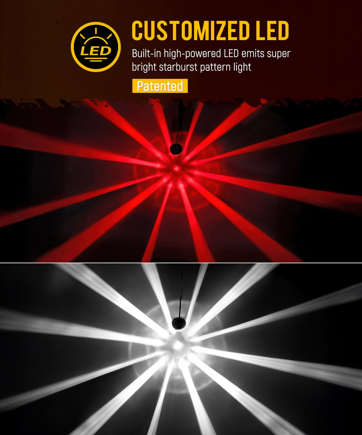 Partsam close-up starburst optic highlighting focused light pattern benefit