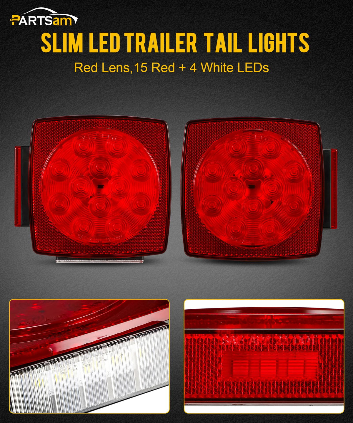 Partsam close-up of 5050 SMD LED array highlighting high visibility and consistent output