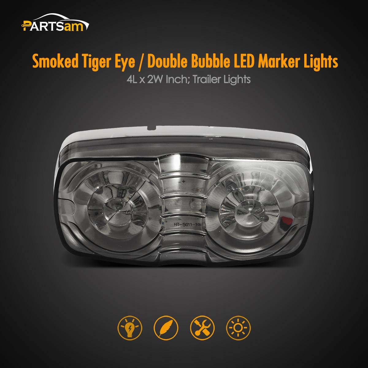 Partsam closeup of double bullseye LEDs illustrating compact high‑flux illumination