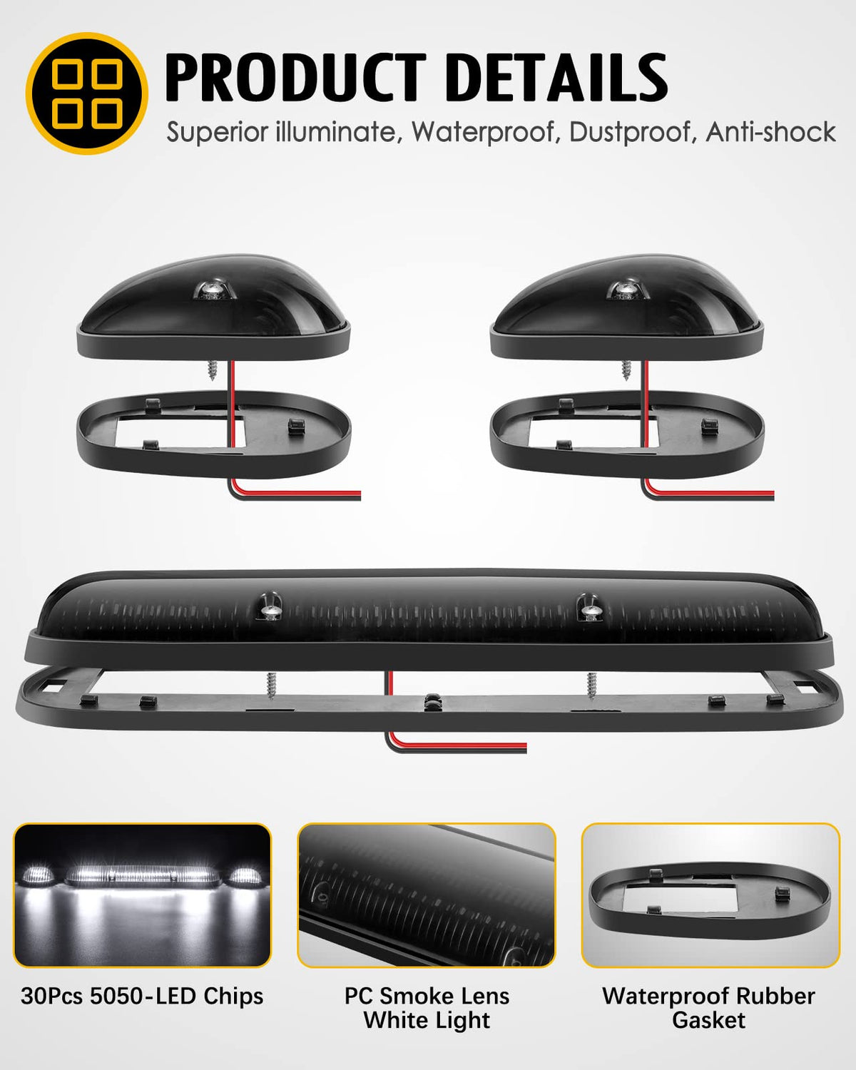 Partsam close-up of 30 LED array and UV-treated lens showing durable construction benefit