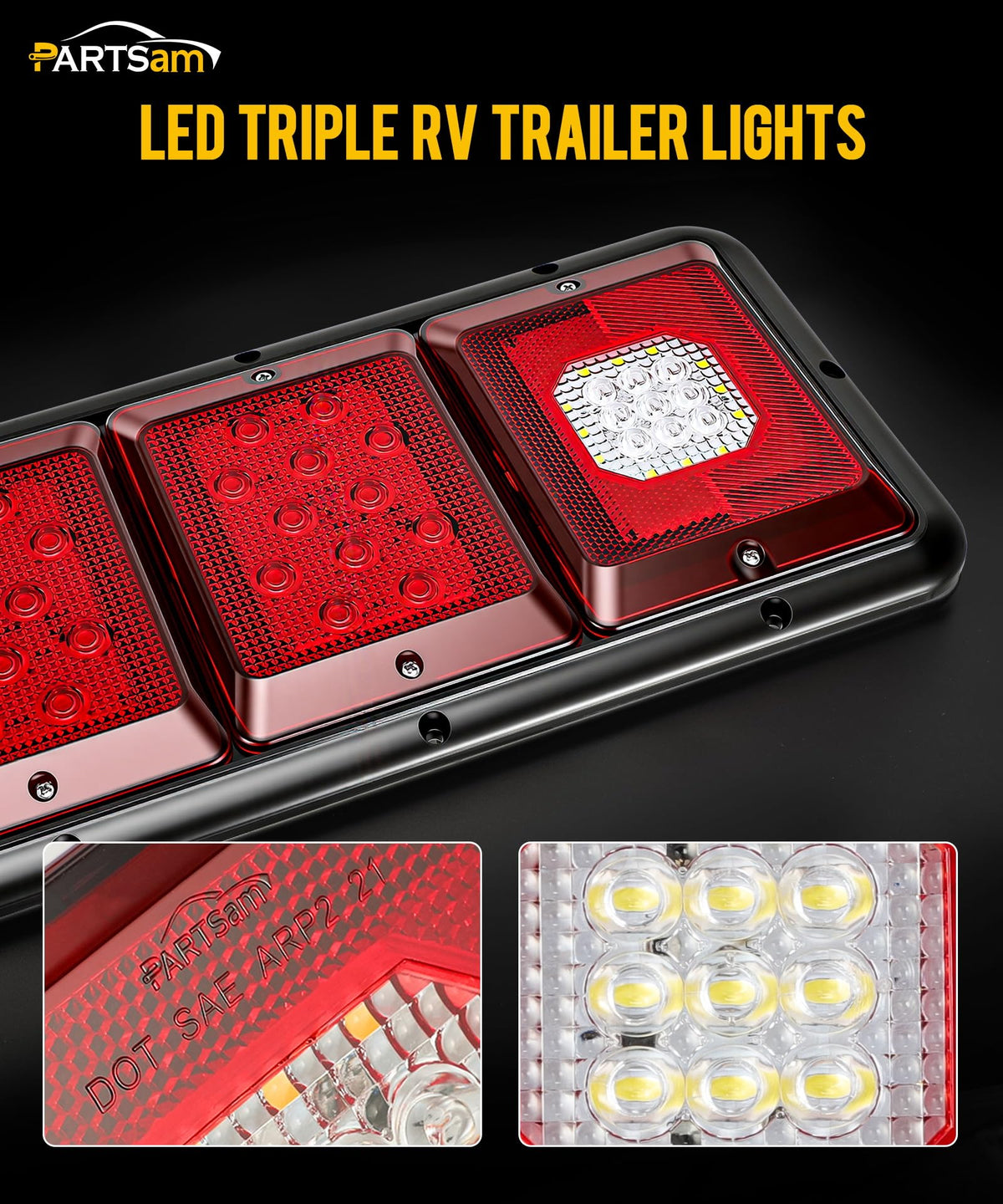 Partsam close-up of 45 LEDs showing even light distribution and brightness