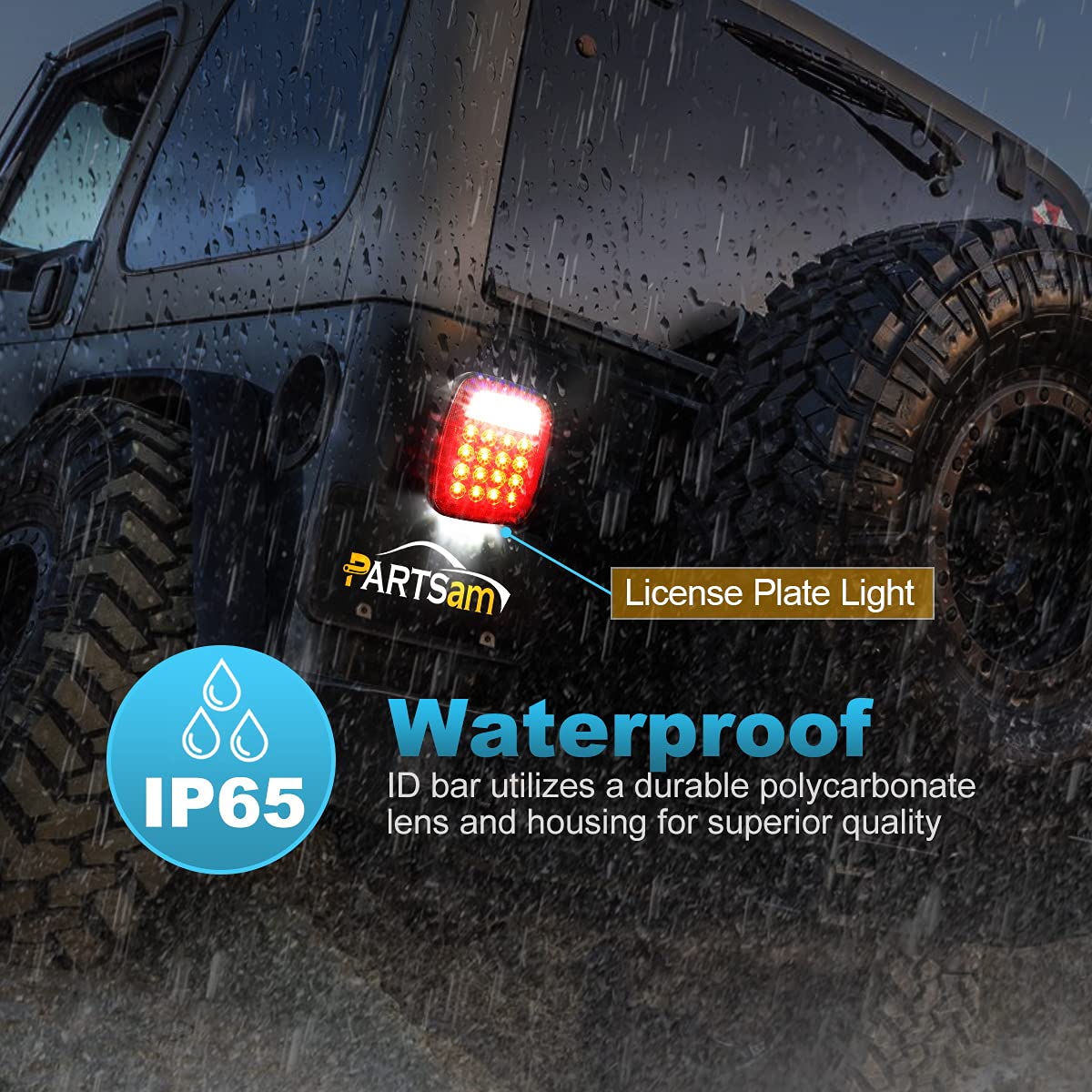 Partsam close-up of LED cluster highlighting bright diodes and durable lens