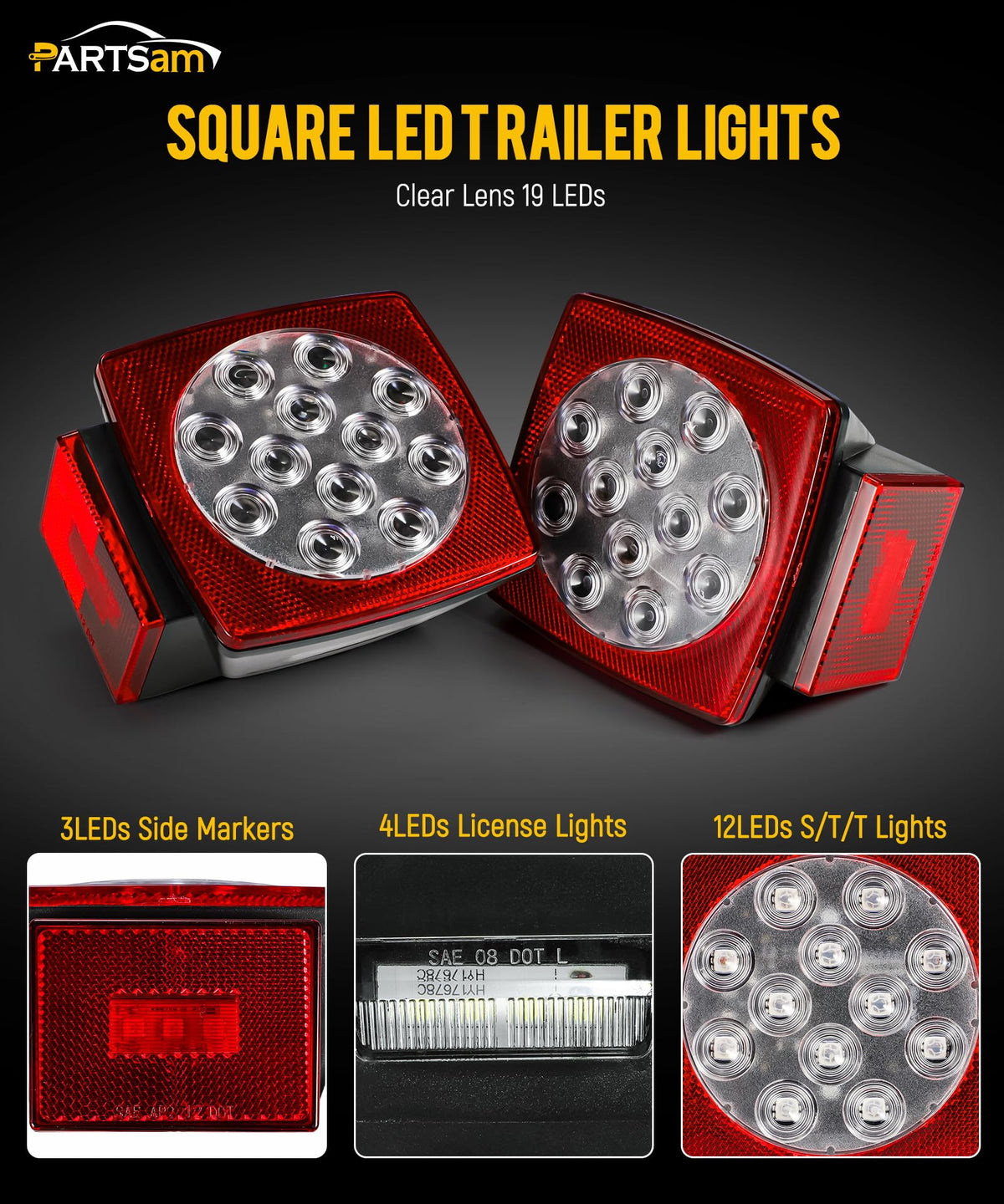 Partsam close-up of LED diodes and lens revealing durable clarity