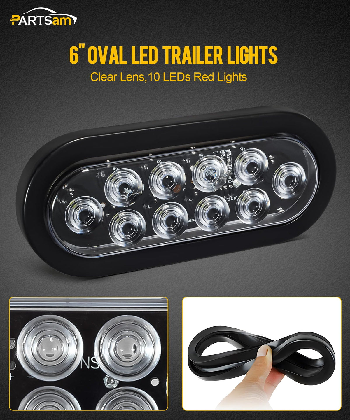 Partsam close-up of 10 red LED diodes highlighting bright illumination