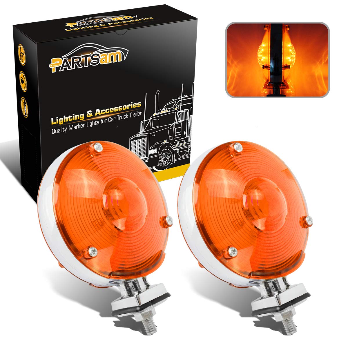 Partsam front view double-face 4-inch LED showing clear amber visibility