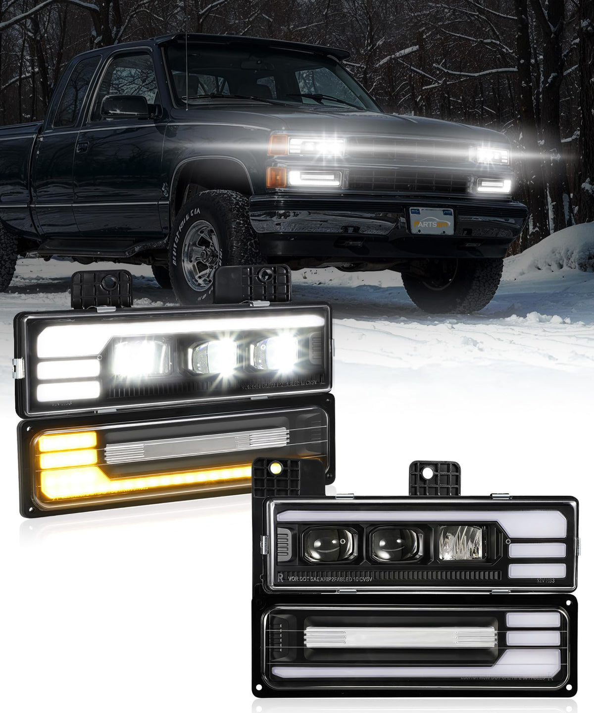 Partsam front assembly showing full headlight and DRL for easy replacement