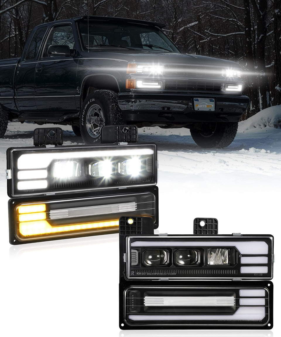 Partsam front assembly showing full headlight and DRL for easy replacement