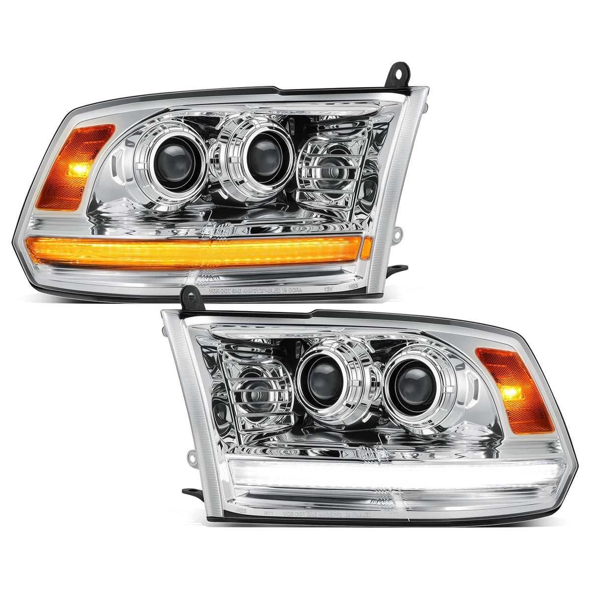 Partsam front assembly pair showing chrome finish and full LED benefit