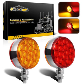 Partsam front face showing chrome pedestal and dual red amber lenses for clear signaling