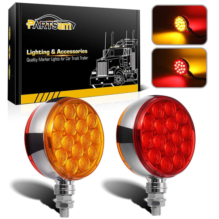 Partsam front face showing chrome pedestal and dual red amber lenses for clear signaling