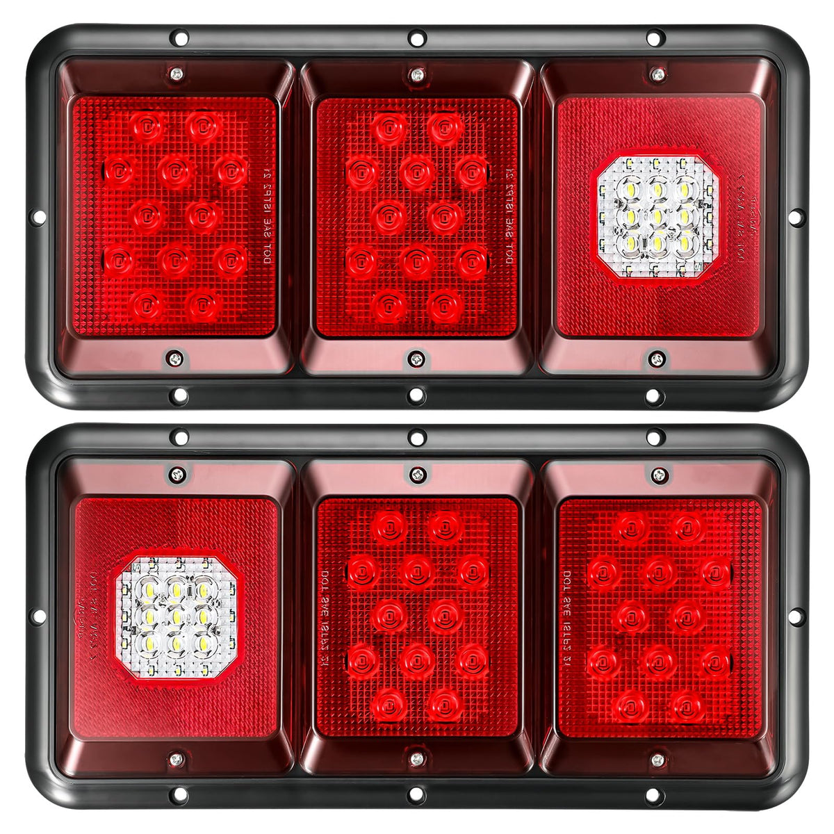 Partsam front face view showing red lenses and clear backup for improved visibility