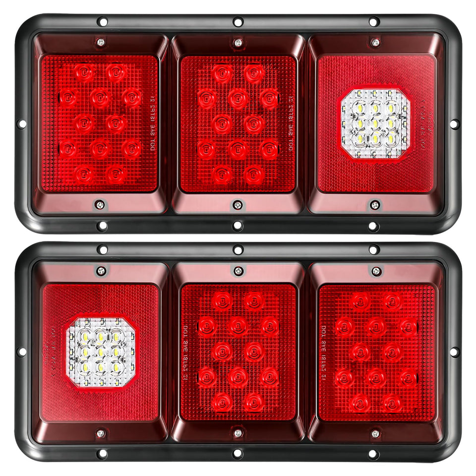 Partsam front face view showing red lenses and clear backup for improved visibility