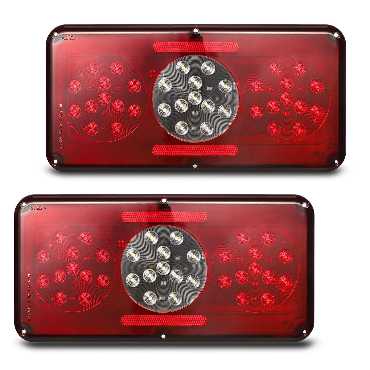 Partsam front-facing tail light assembly showing full lens and reflectors for improved visibility