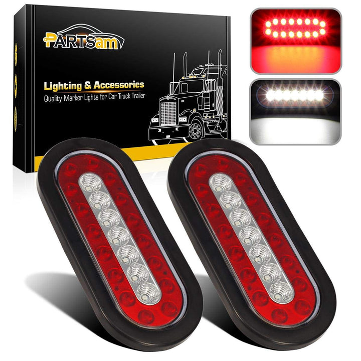 Partsam front view of oval LED tail light showing clear center and red ring, improves visibility