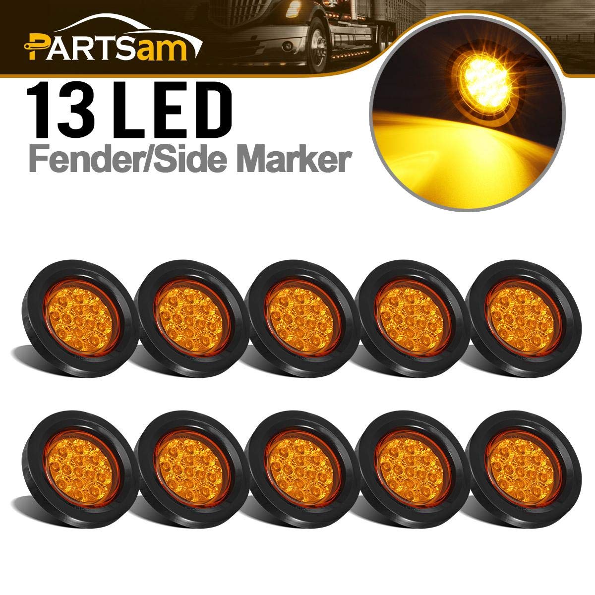 Partsam front view of 10-pack amber marker lights showing compact kit and benefit of bulk replacement