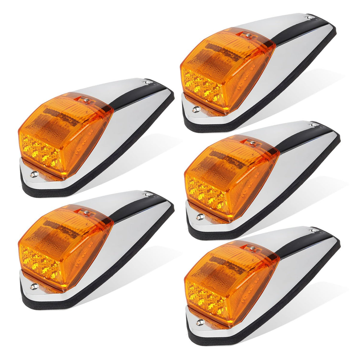 Partsam front view of five amber cab marker lights showing full set and fit
