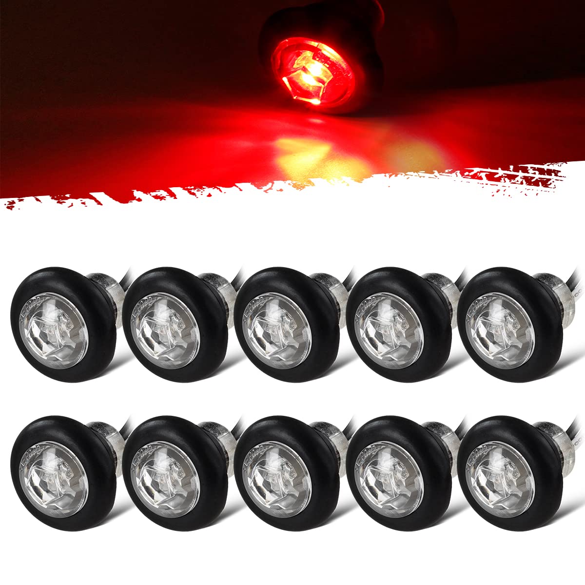Partsam front packaging showing ten clear lens mini LED markers and benefit of full set