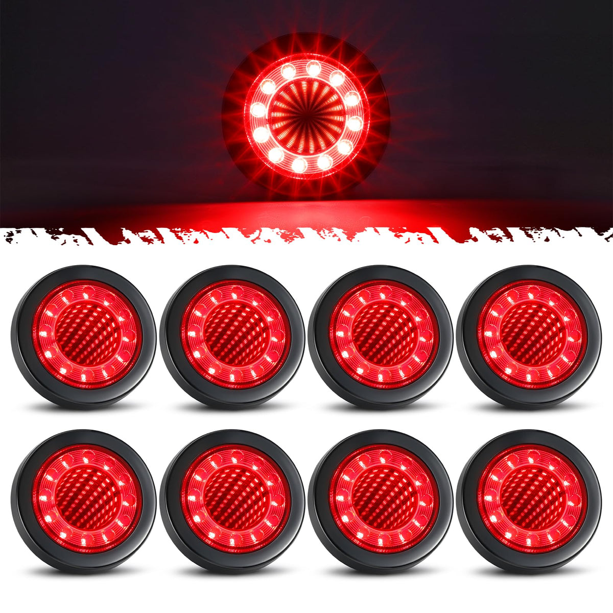 Partsam front view of eight red marker lights showing compact design and benefit: high visibility