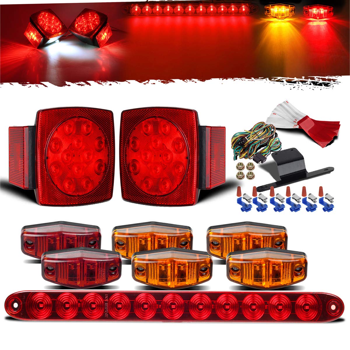 Partsam square combo light front view showing bright LEDs for improved visibility