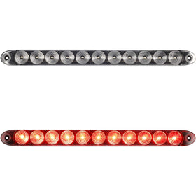Partsam front view of 15-inch LED light bar showing clear lens and red LEDs for improved visibility
