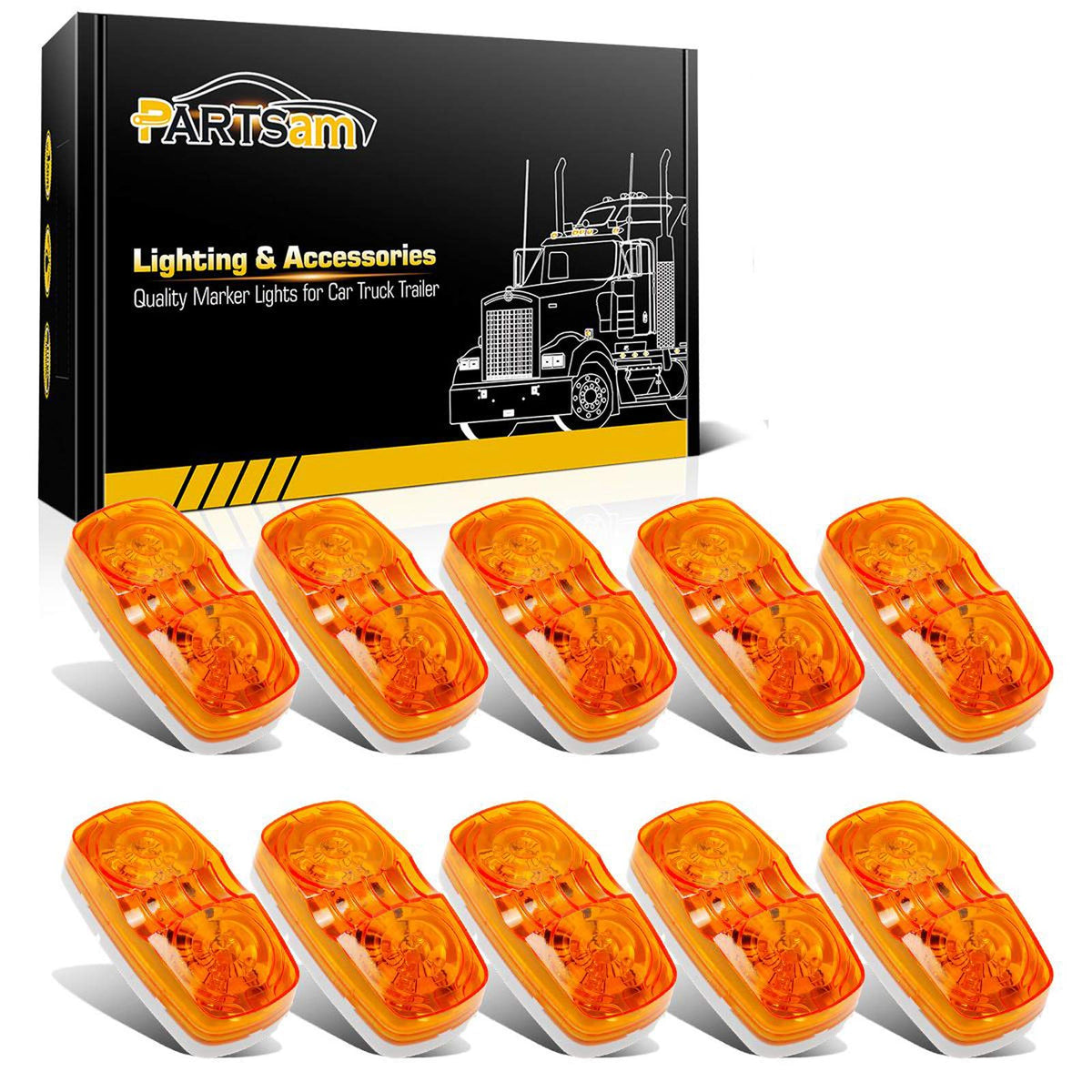 Partsam front view of 2x4 amber marker light showing clear amber glow for safety