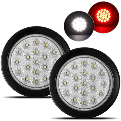 Partsam front view of 4-inch dual LED tail light showing bright red lens and clear backup area for improved signaling