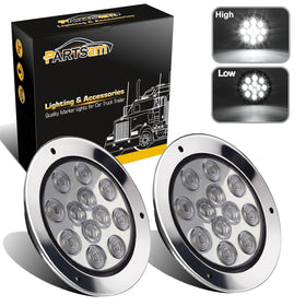 Partsam front view of 4-inch round LED light showing clean white illumination and easy mounting