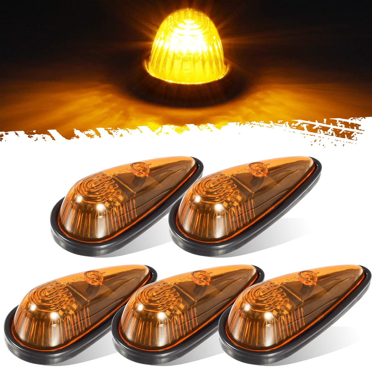 Partsam front view of five amber cab lights showing bright visibility