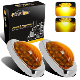 Partsam front view amber teardrop lamp showing sealed housing and chrome bezel for durable visibility
