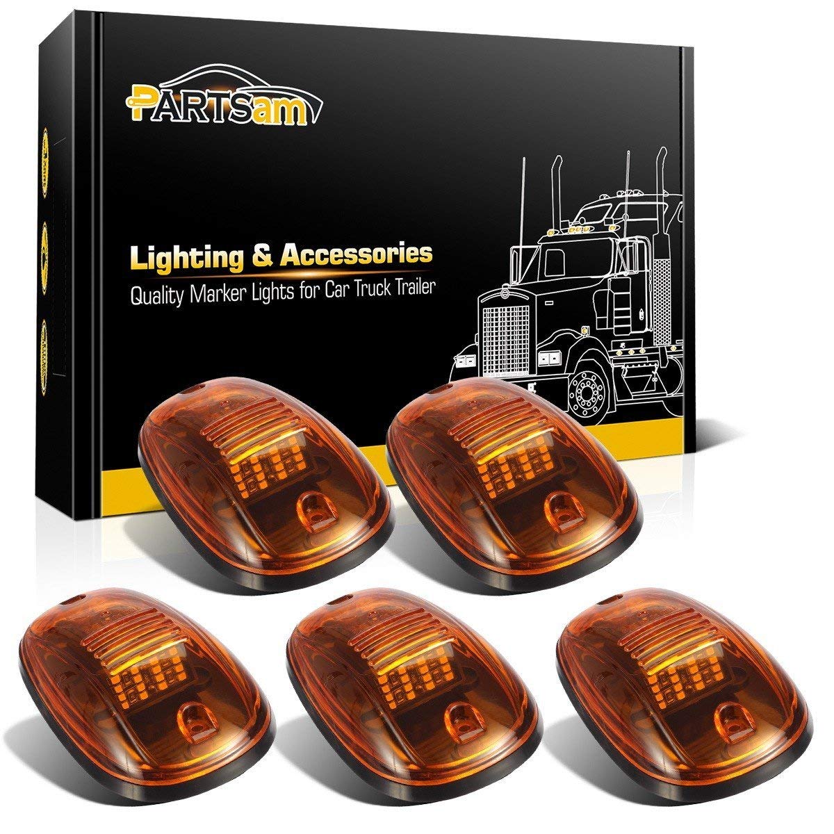 Partsam front assembly view showing five amber cab light housings and bright appearance