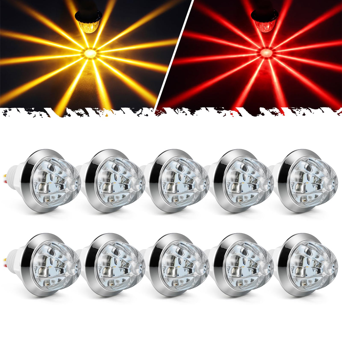 Partsam front view of marker light showing clear lens and chrome bezel for high visibility