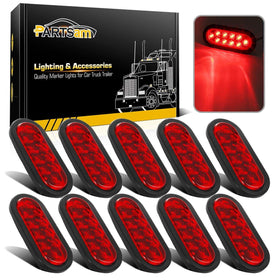 Partsam front view oval LED tail light showing bright red lens and fitment benefit