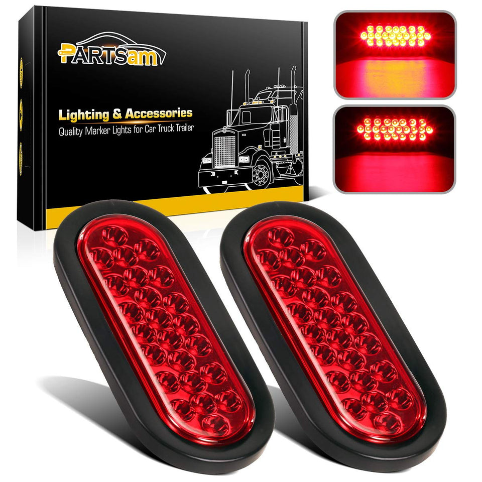 Partsam front view of red oval LED tail light showing clear stop/turn visibility