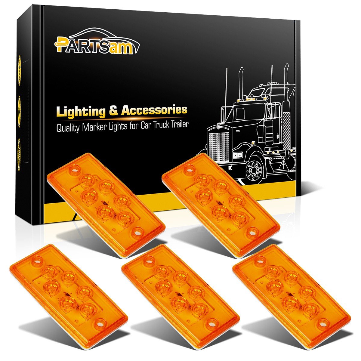 Partsam front view pack of lights showing amber lenses for improved visibility