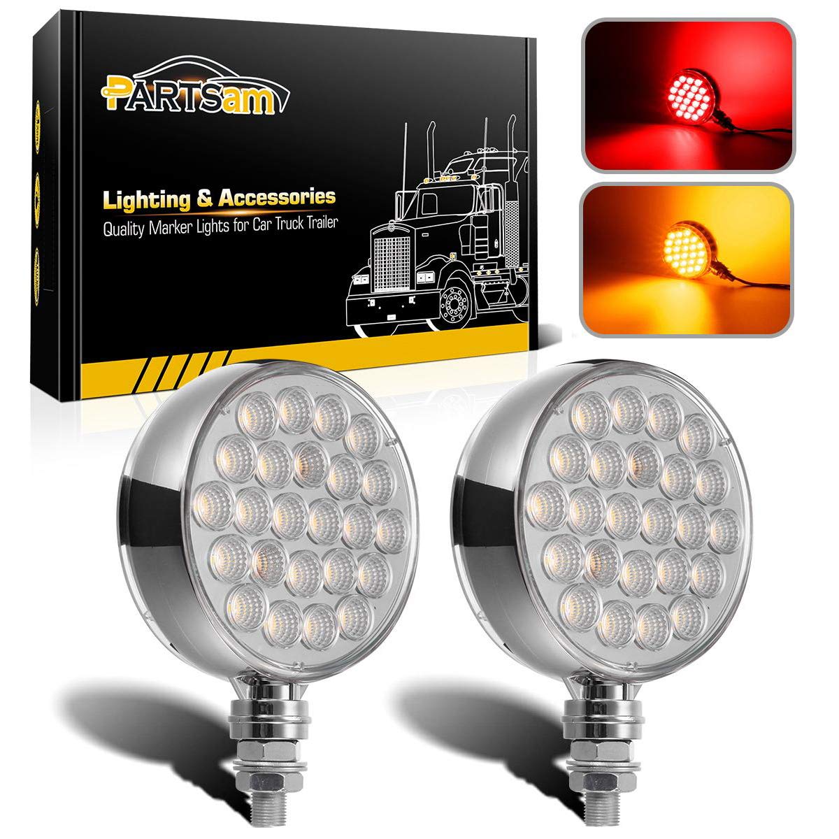 Partsam front view pedestal light showing clear lens and amber benefit improved visibility