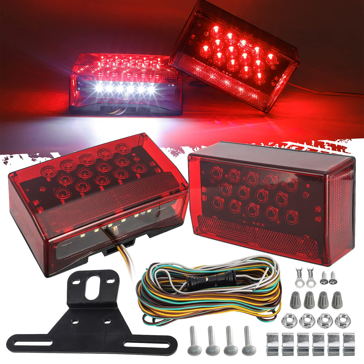 Partsam front view of rectangular LED tail lights showing bright signals