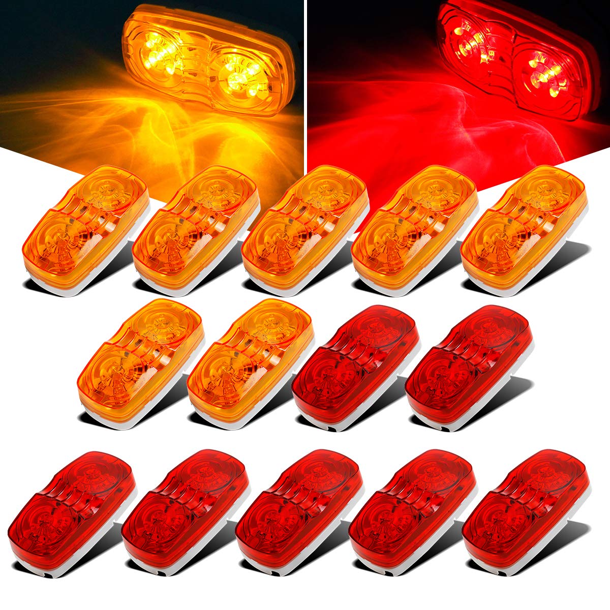 Partsam front view red amber marker showing clear lens and bullseye LEDs for safety