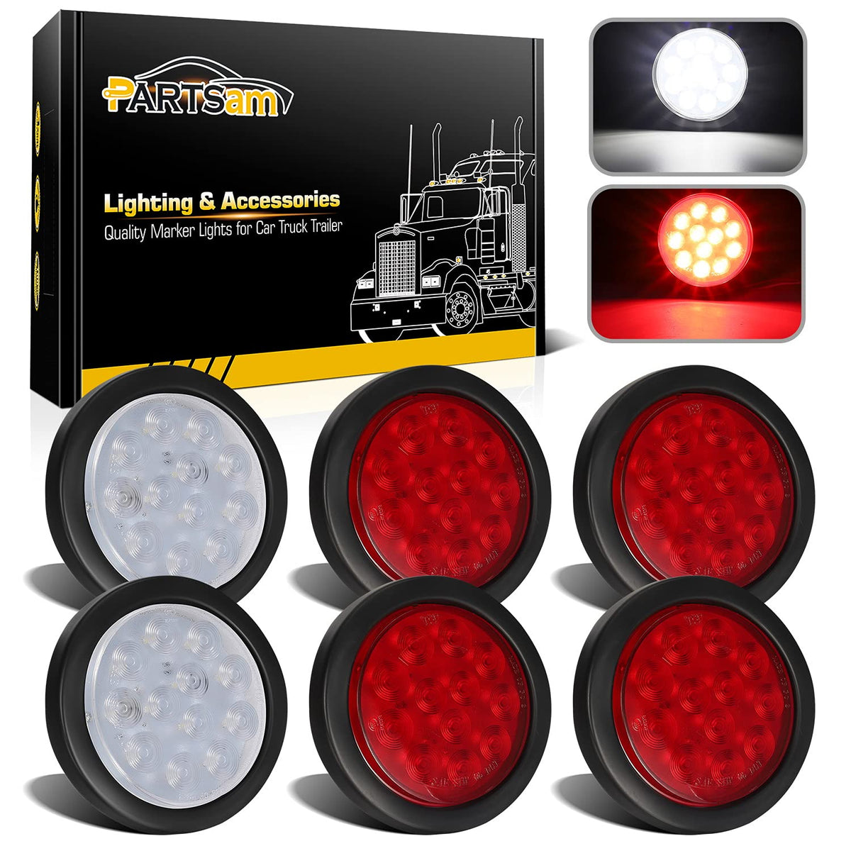 Partsam front view showing four red and two white lights for improved visibility